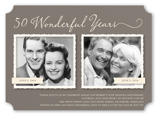 Romance Remembered Wedding Anniversary Invitation, Brown, Pearl Shimmer Cardstock, Ticket