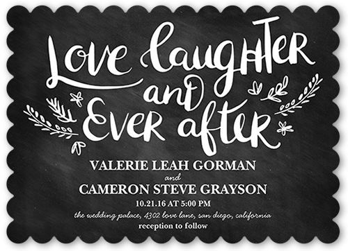 Love And Laughter Forever Wedding Invitation, Black, Pearl Shimmer Cardstock, Scallop