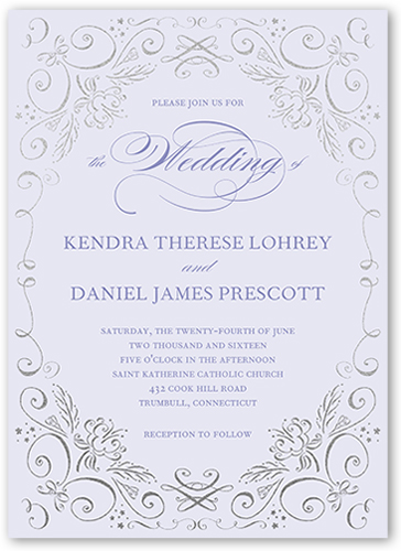 Whimsical Scrolls Wedding Invitation, Purple, Luxe Double-Thick Cardstock, Square