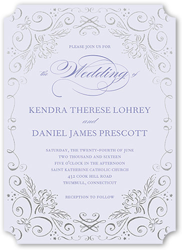 Whimsical Scrolls Wedding Invitation, Purple, Matte, Signature Smooth Cardstock, Ticket