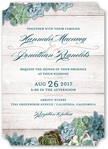 Splendid Succulents Wedding Invitation, Beige, Pearl Shimmer Cardstock, Ticket