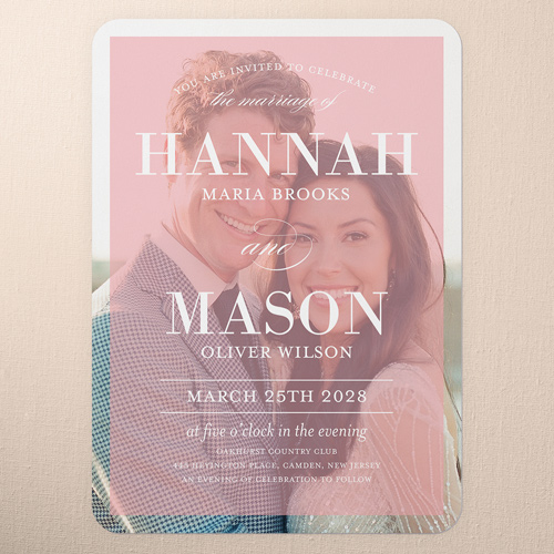 Divine Elegance Wedding Invitation, none, Pink, 5x7 Flat, Matte, Signature Smooth Cardstock, Rounded