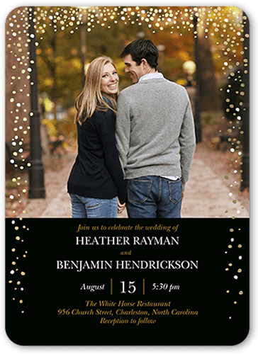 Sparkling Romance Wedding Invitation, Black, 100% Recycled Cardstock ?, Rounded