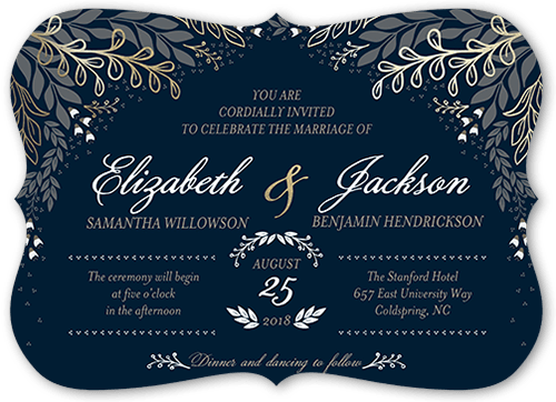 Affectionate Floral Wedding Invitation, Blue, Pearl Shimmer Cardstock, Bracket