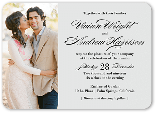 Grandeur Affair Wedding Invitation, Grey, 5x7 Flat, 100% Recycled Cardstock , Rounded
