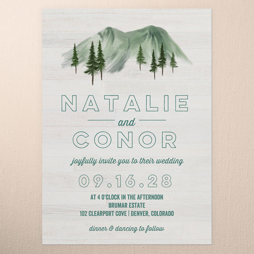 Mountain Nuptials Wedding Invitation, Green, 5x7 Flat, Standard Smooth Cardstock, Square