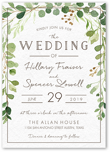 Botanical Union Wedding Invitation, Beige, 5x7 Flat, Matte, Standard Smooth Cardstock, Square, White