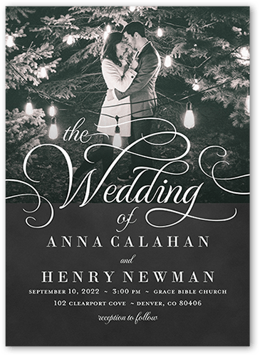 Classic Calligraphy Wedding Invitation, Grey, 5x7 Flat, Pearl Shimmer Cardstock, Square