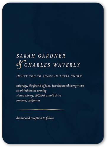 Gentle Texture Wedding Invitation, Blue, 5x7 Flat, 100% Recycled Cardstock , Rounded, Navy