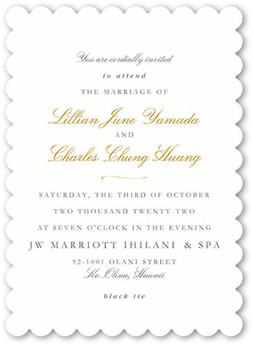 Mild Modern Wedding Invitation, Beige, 5x7, Pearl Shimmer Cardstock, Scallop