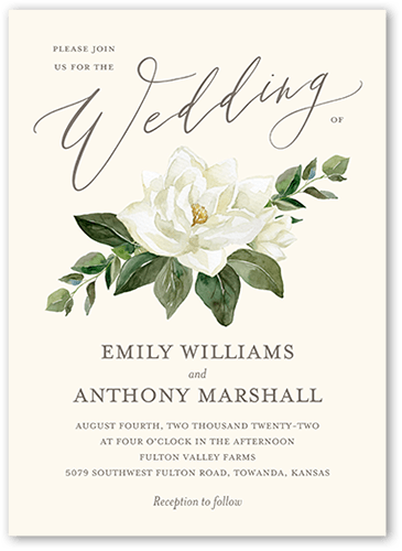 Painted Flower Wedding Invitation, Beige, 5x7 Flat, Luxe Double-Thick Cardstock, Square