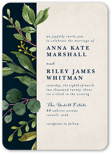 Woodgrain Floral Wedding Invitation, Blue, 5x7, Matte, Signature Smooth Cardstock, Rounded