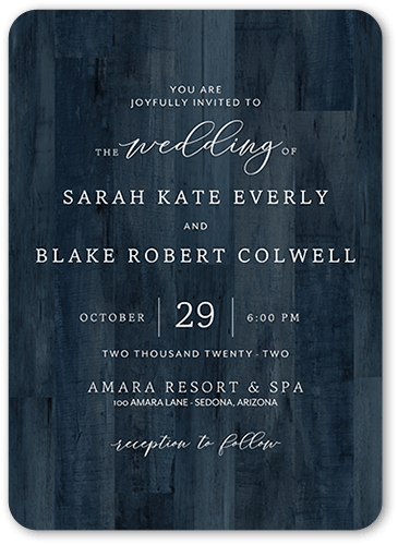 Simple Woodgrain Wedding Invitation, Blue, 5x7, Pearl Shimmer Cardstock, Rounded