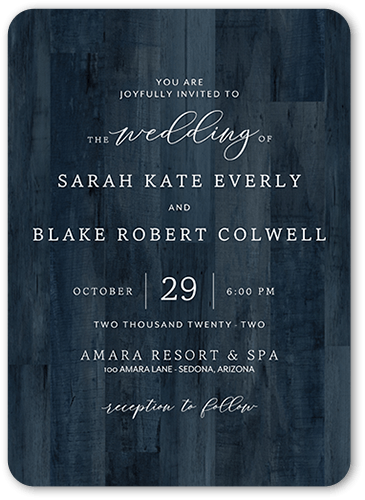 Simple Woodgrain Wedding Invitation, Blue, 5x7 Flat, Standard Smooth Cardstock, Rounded