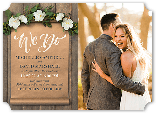 Rustic Scroll Wedding Invitation, Brown, 5x7, Matte, Signature Smooth Cardstock, Ticket