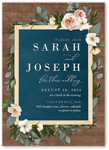 Bohemian Flowers Wedding Invitation, Brown, 5x7 Flat, Pearl Shimmer Cardstock, Square, Chestnut
