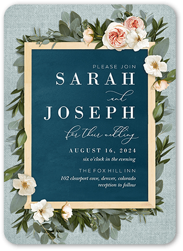Bohemian Flowers Wedding Invitation, Green, 5x7 Flat, Pearl Shimmer Cardstock, Rounded