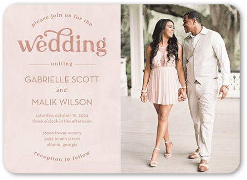 Classically Textured Wedding Invitation, Pink, 5x7 Flat, 100% Recycled Cardstock , Rounded