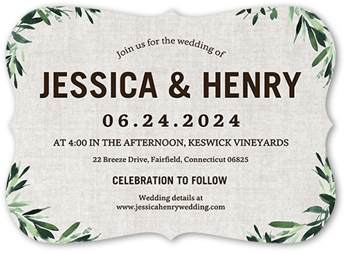 Textured Greenery Wedding Invitation, Gray, 5x7 Flat, Pearl Shimmer Cardstock, Bracket