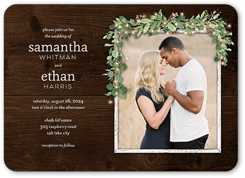 Leafy Scroll Wedding Invitation, Brown, 5x7, Pearl Shimmer Cardstock, Rounded