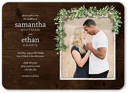 Leafy Scroll Wedding Invitation, Brown, 5x7 Flat, Matte, Signature Smooth Cardstock, Rounded