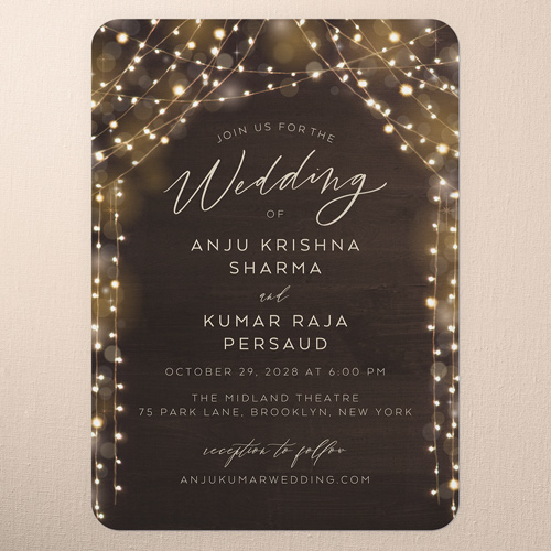 Twinkling Curtain Wedding Invitation, Brown, 5x7 Flat, Matte, Signature Smooth Cardstock, Rounded