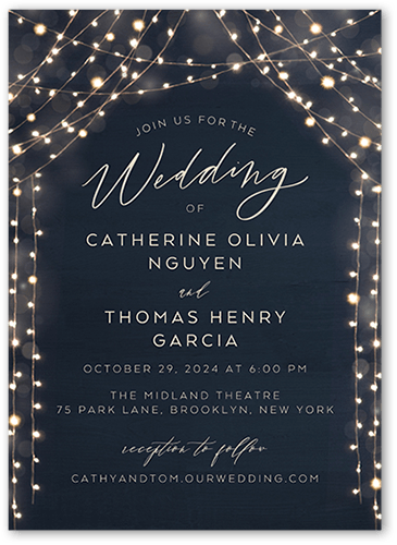 Twinkling Curtain Wedding Invitation, Blue, 5x7 Flat, Pearl Shimmer Cardstock, Square