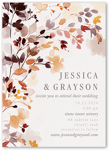 Wild Watercolor Wedding Invitation, Brown, 5x7, Luxe Double-Thick Cardstock, Square