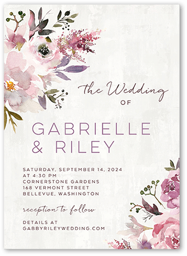 Painted Promise Wedding Invitation, Purple, 5x7, Pearl Shimmer Cardstock, Square