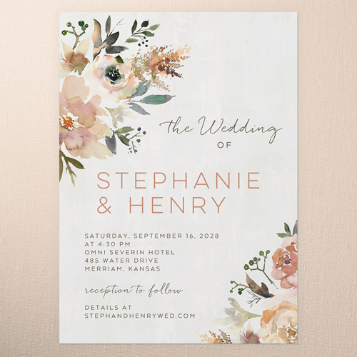 Painted Promise Wedding Invitation, Beige, 5x7 Flat, Luxe Double-Thick Cardstock, Square