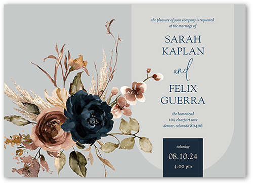 Harvest Bouquet Wedding Invitation, Grey, 5x7 Flat, Pearl Shimmer Cardstock, Square, Smoke