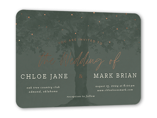 Backyard Twinkle Wedding Invitation, Beige, Rose Gold Foil, 5x7 Flat, Matte, Signature Smooth Cardstock, Rounded