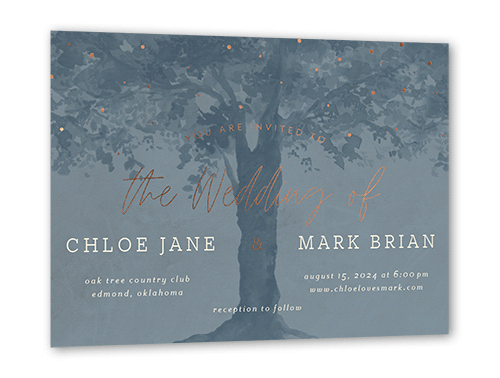 Backyard Twinkle Wedding Invitation, Grey, Rose Gold Foil, 5x7 Flat, Luxe Double-Thick Cardstock, Square