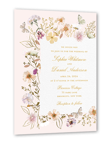 Fairy Tale Wedding Wedding Invitation, Gold Foil, Pink, 5x7 Flat, Pearl Shimmer Cardstock, Square