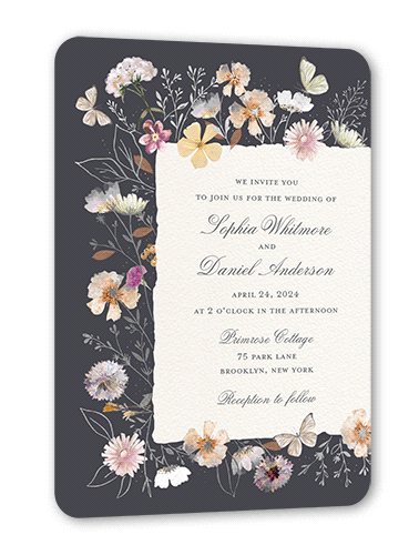Fairy Tale Wedding Wedding Invitation, Silver Foil, Grey, 5x7 Flat, Pearl Shimmer Cardstock, Rounded