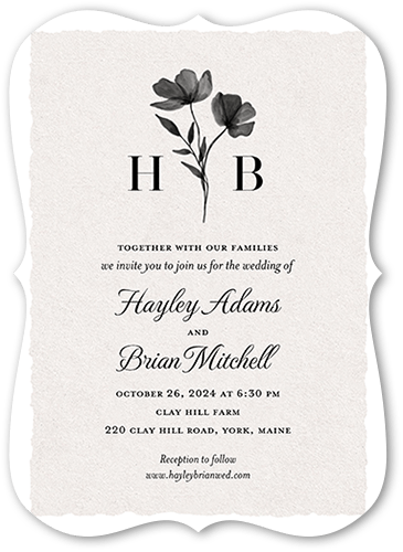 Pressed Flowers Wedding Invitation, Beige, 5x7 Flat, Pearl Shimmer Cardstock, Bracket