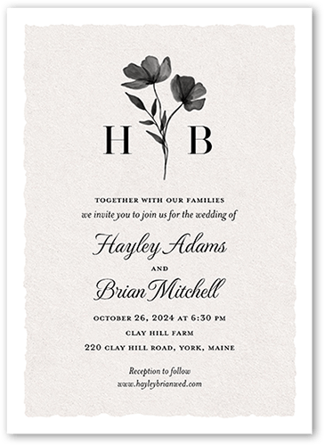 Pressed Flowers Wedding Invitation, Beige, 5x7 Flat, Pearl Shimmer Cardstock, Square