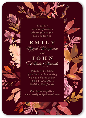 Deeply Beautiful Wedding Invitation, Red, 5x7 Flat, Pearl Shimmer Cardstock, Rounded, Red