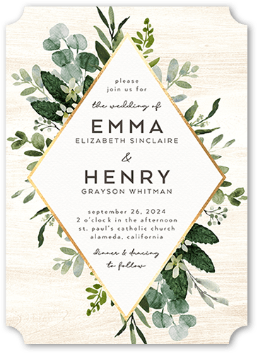 Naturally Green Wedding Invitation, White, 5x7 Flat, Pearl Shimmer Cardstock, Ticket