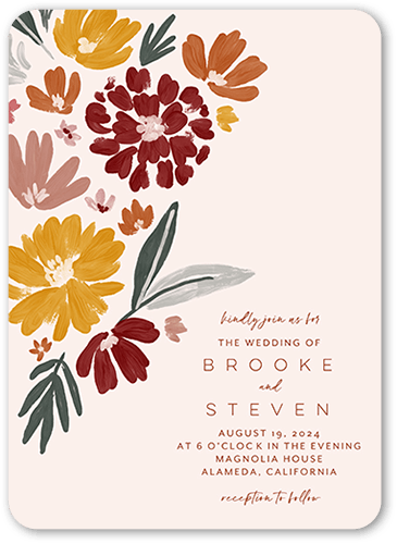 Bright Blossoms Wedding Invitation, Brown, 5x7, Matte, Signature Smooth Cardstock, Rounded