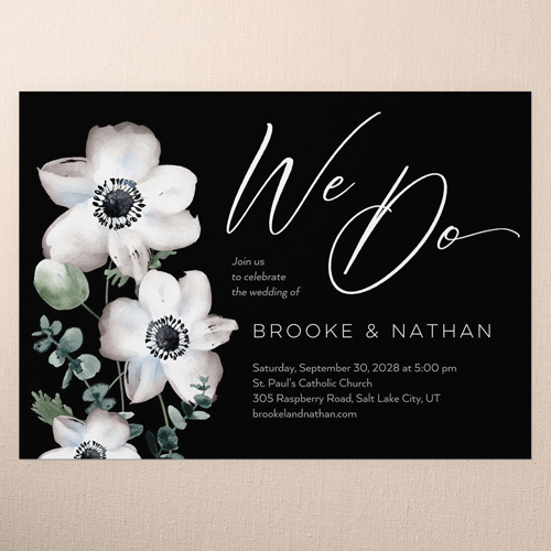 Minimal Anemone Wedding Invitation, Black, 5x7 Flat, 100% Recycled Cardstock , Square