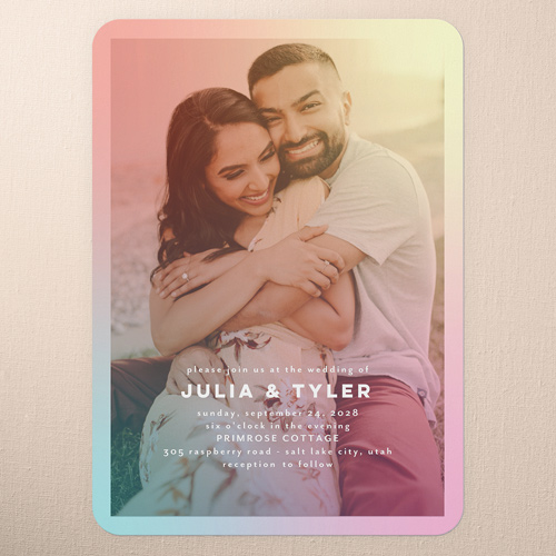 Hazy Rainbow Wedding Invitation, Yellow, 5x7 Flat, 100% Recycled Cardstock , Rounded