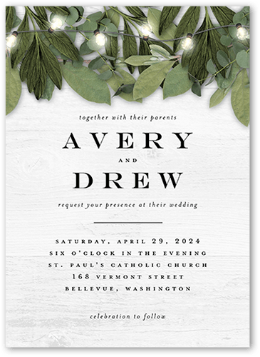 Lit Foliage Wedding Invitation, White, 5x7 Flat, Luxe Double-Thick Cardstock, Square, White