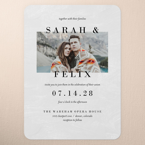 Modern Minimal Wedding Invitation, White, 5x7 Flat, Matte, Signature Smooth Cardstock, Rounded, White