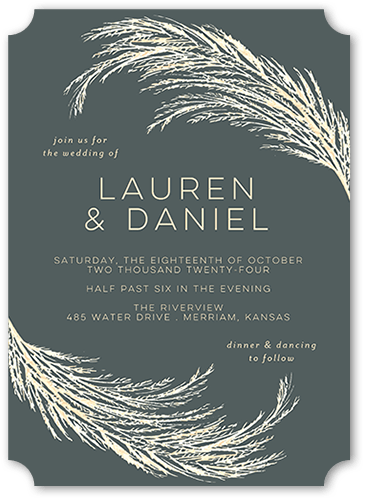 Pampas Silhouette Wedding Invitation, Grey, 5x7 Flat, Pearl Shimmer Cardstock, Ticket
