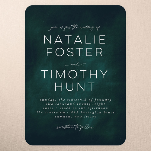 Cloudy Tints Wedding Invitation, Green, 5x7 Flat, 100% Recycled Cardstock , Rounded