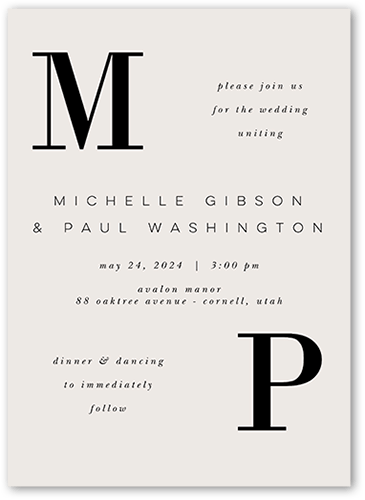 Big Letters Wedding Invitation, Grey, 5x7, Pearl Shimmer Cardstock, Square