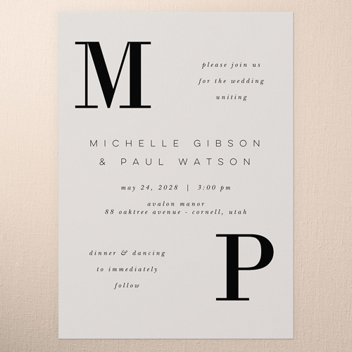 Big Letters Wedding Invitation, Grey, 5x7 Flat, Pearl Shimmer Cardstock, Square