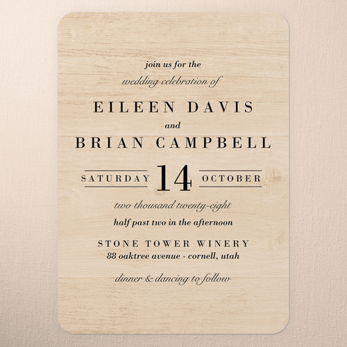 Shiplap Wood Wedding Invitation, Beige, 5x7 Flat, Standard Smooth Cardstock, Rounded