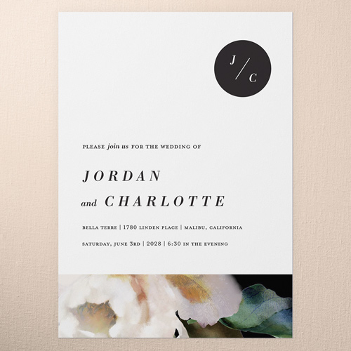 Modern Style Wedding Invitation, White, 5x7 Flat, Pearl Shimmer Cardstock, Square, White